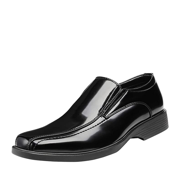 Men's Square-Toe Slip-On PU Leather Loafers - BLACK PAT -  0